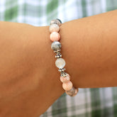 Pink Zebra Jasper Stretch Bracelet in Silver Mini Bali Bead